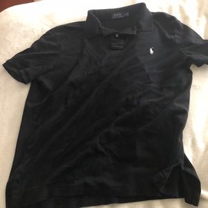 A black polo short sleeve shirt.